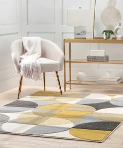 Well Woven Landon Modern Geometric Yellow Grey Rug Tribal