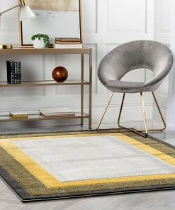 Well Woven Arian Modern Border Pattern Yellow Rug Tribal