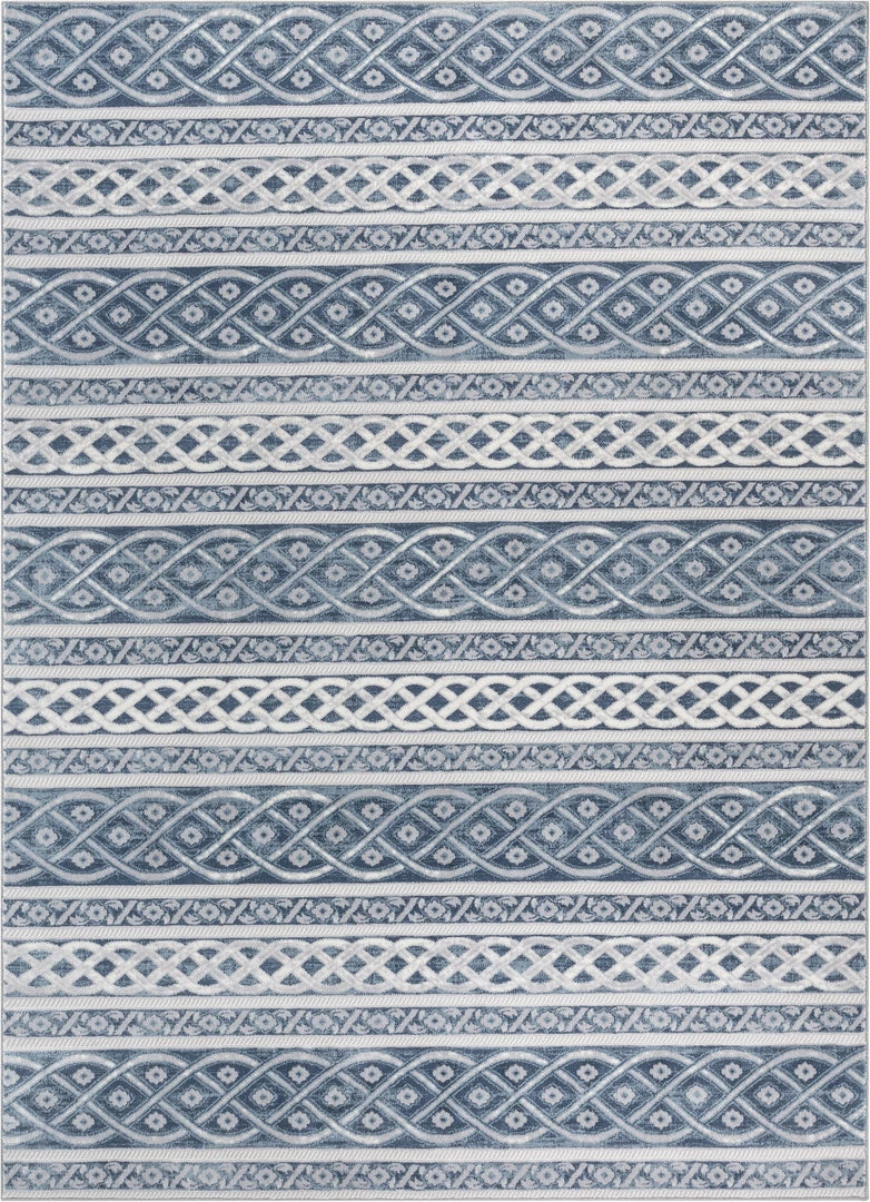 Well Woven Ashley Tribal Geometric Blue High-Low Rug Global 1 Well Woven Ashley Tribal Geometric Blue High-Low Rug Global