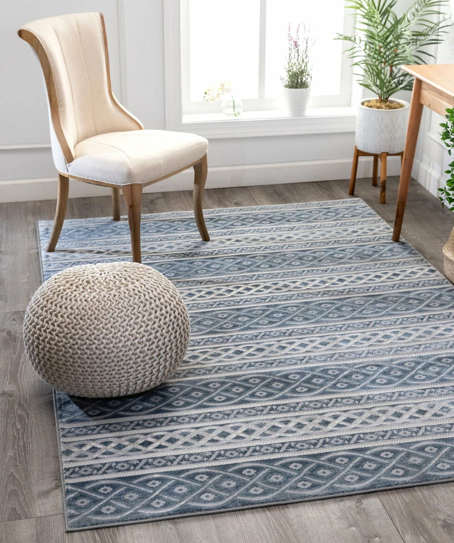 Well Woven Ashley Tribal Geometric Blue High-Low Rug Global 2 Well Woven Ashley Tribal Geometric Blue High-Low Rug Global