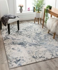 Well Woven Grey & Silver Winston Modern Abstract Paintsplash Light Grey High-Low Rug 5'3" X 7'3"