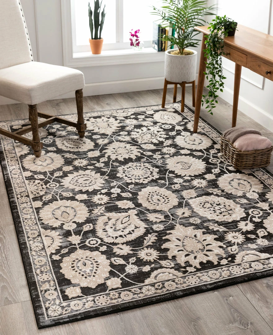 Well Woven Madison Vintage Floral Grey High-Low Rug 2 Well Woven Madison Vintage Floral Grey High-Low Rug