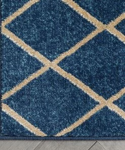 Well Woven Aiden Trellis Modern Blue Gold Soft Rug