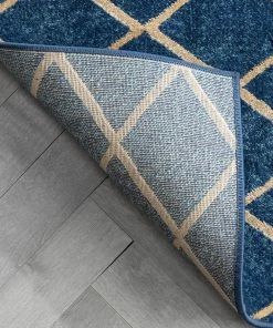Well Woven Aiden Trellis Modern Blue Gold Soft Rug