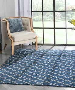 Well Woven Aiden Trellis Modern Blue Gold Soft Rug