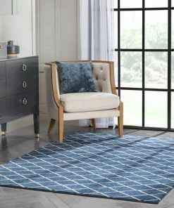 Well Woven Aiden Trellis Modern Blue Gold Soft Rug