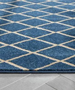 Well Woven Aiden Trellis Modern Blue Gold Soft Rug