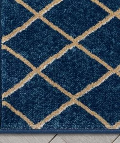 Well Woven Custom Size Runner Aiden Trellis Modern Blue Gold Choose Your Width X Choose Your Length Hallway Runner Rug Tribal
