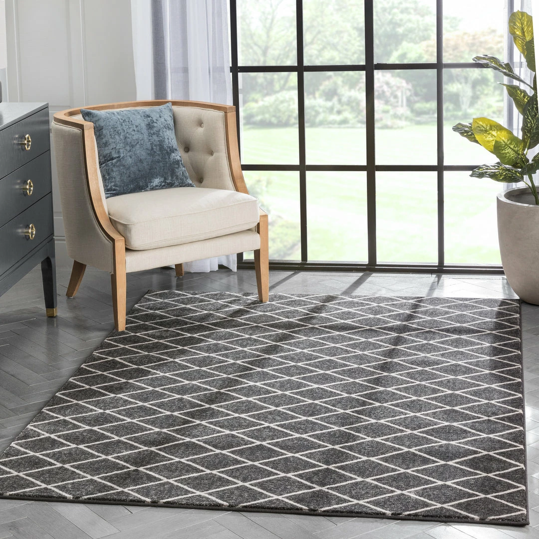 Well Woven Tribal Aiden Trellis Modern Dark Grey Soft Rug 1 Well Woven Tribal Aiden Trellis Modern Dark Grey Soft Rug