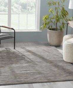 Well Woven Owen Striation Modern Dark Grey Soft Rug Tribal