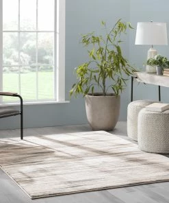 Well Woven Sebastian Striation Modern Ivory Brown Soft Rug Tribal