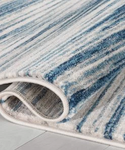 Well Woven Sebastian Striation Modern Blue Ivory Soft Rug