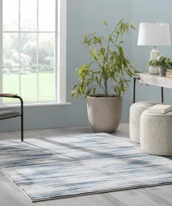 Well Woven Sebastian Striation Modern Blue Ivory Soft Rug