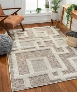 Well Woven Elena Coastal Geometric Beige High-Low Flat-Weave Rug By Chill Rugs