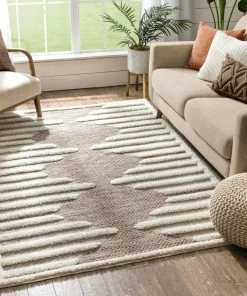 Well Woven Luna Tribal Moroccan Diamond Pattern Beige High-Low Flat-Weave Rug