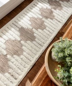 Well Woven Luna Tribal Moroccan Diamond Pattern Beige High-Low Flat-Weave Rug