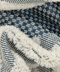 Well Woven Luna Tribal Moroccan Diamond Pattern Blue High-Low Flat-Weave Rug Global