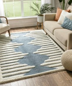 Well Woven Luna Tribal Moroccan Diamond Pattern Blue High-Low Flat-Weave Rug Global