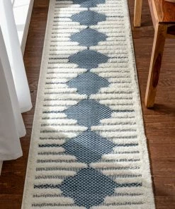 Well Woven Luna Tribal Moroccan Diamond Pattern Blue High-Low Flat-Weave Rug Global