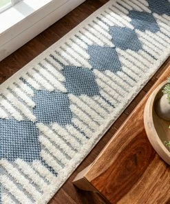 Well Woven Luna Tribal Moroccan Diamond Pattern Blue High-Low Flat-Weave Rug Global