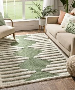 Well Woven Global Luna Tribal Moroccan Diamond Pattern Green High-Low Flat-Weave Rug