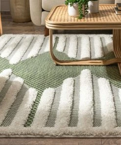 Well Woven Global Luna Tribal Moroccan Diamond Pattern Green High-Low Flat-Weave Rug