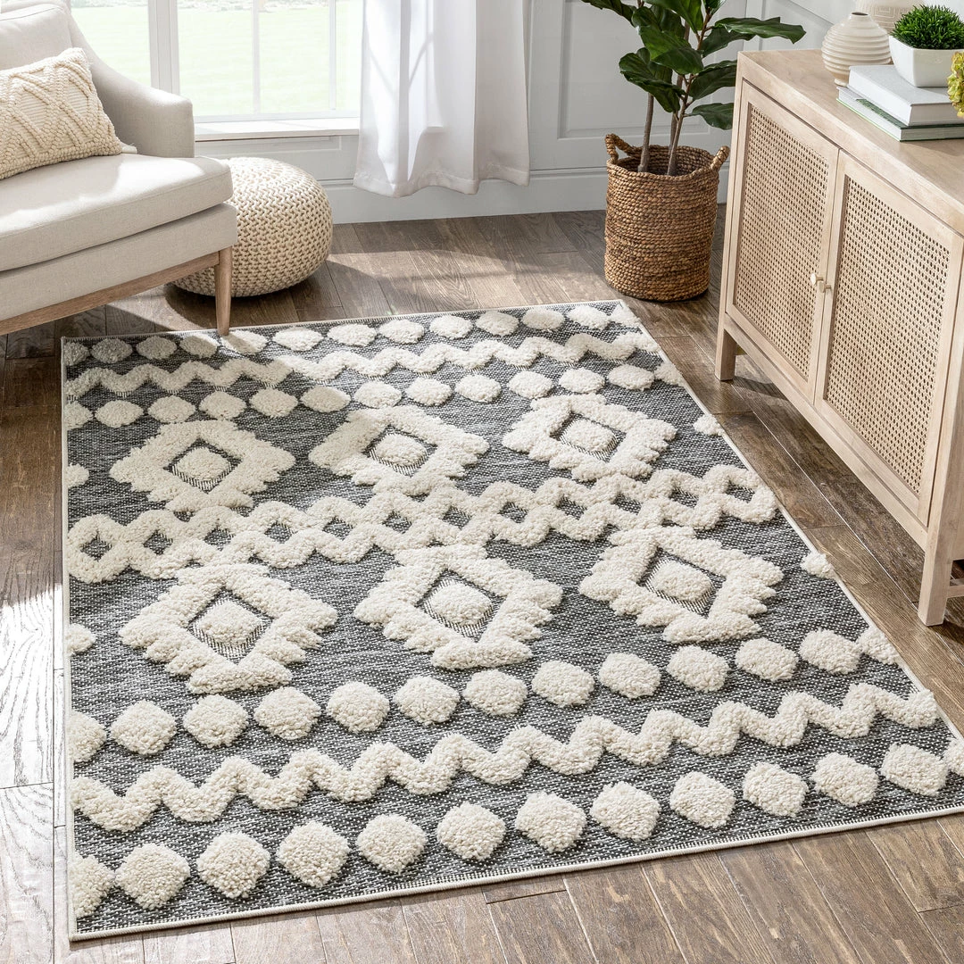 Well Woven Global Chiara Tribal Moroccan Grey High-Low Flat-Weave Rug 1 Well Woven Global Chiara Tribal Moroccan Grey High-Low Flat-Weave Rug