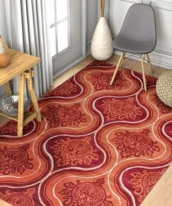 Well Woven Damask-ly Orange Modern Geometric Rug 2' X 3'