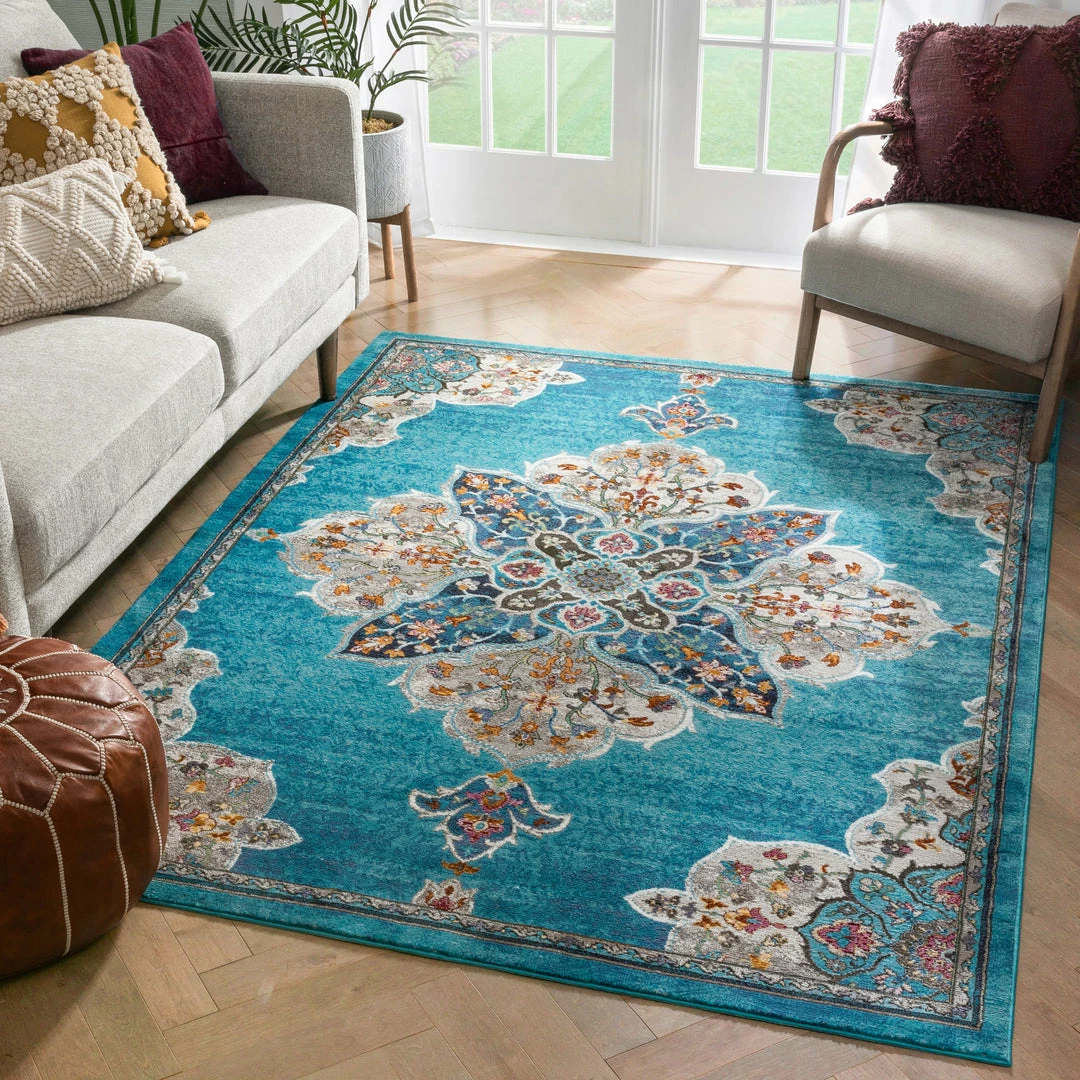 Well Woven Aidan Bohemian Vintage Floral Mandala Blue Rug 6 Well Woven Aidan Bohemian Vintage Floral Mandala Blue Rug