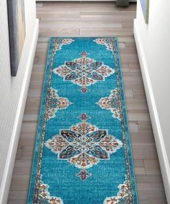 Well Woven Aidan Bohemian Vintage Floral Mandala Blue Rug