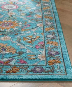 Well Woven Sabra Bohemian Vintage Panel Floral Blue Rug