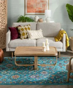 Well Woven Sabra Bohemian Vintage Panel Floral Blue Rug