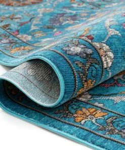 Well Woven Sabra Bohemian Vintage Panel Floral Blue Rug