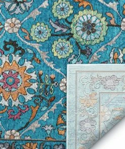Well Woven Sabra Bohemian Vintage Panel Floral Blue Rug