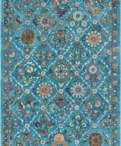 Well Woven Sabra Bohemian Vintage Panel Floral Blue Rug