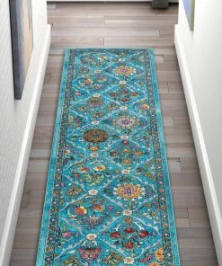Well Woven Sabra Bohemian Vintage Panel Floral Blue Rug