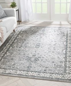 Well Woven Amare Vintage Botanical Floral Border Grey Rug