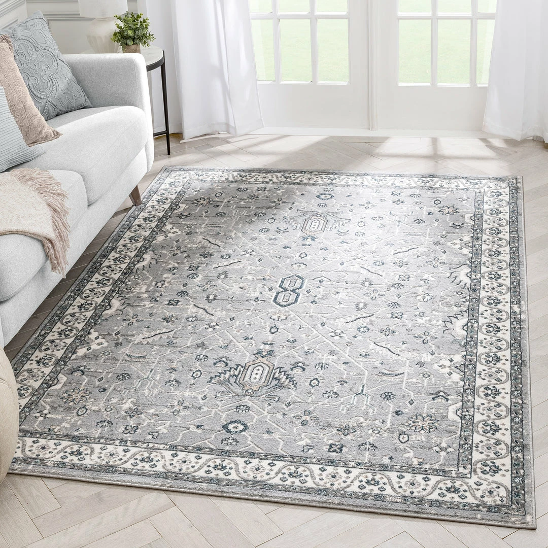 Well Woven Amare Vintage Botanical Floral Border Grey Rug 1 Well Woven Amare Vintage Botanical Floral Border Grey Rug