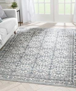 Well Woven Global Vida Vintage Eclectic Geometric Floral Grey Rug