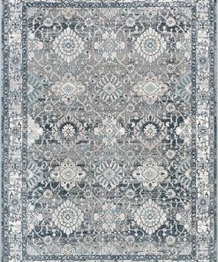 Well Woven Lennan Vintage Oriental Floral Border Blue Rug