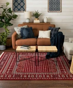 Well Woven Global Aldo Bokhara Tribal Geometric Pattern Crimson Rug