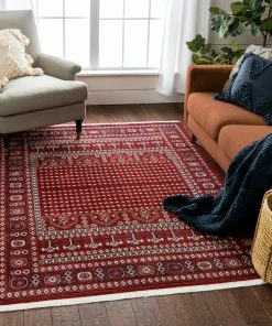Well Woven Global Aldo Bokhara Tribal Geometric Pattern Crimson Rug