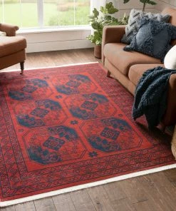 Well Woven Donte Bokhara Vintage Antique Tribal Geometric Pattern Crimson Rug