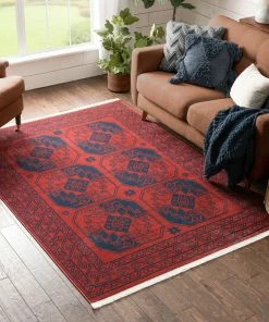 Well Woven Donte Bokhara Vintage Antique Tribal Geometric Pattern Crimson Rug