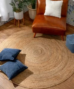 Well Woven Larissa Jute Rug Hand-Braided Basket Weave Jute Rug Farmhouse Solid Pattern Natural Color Jute + Natural