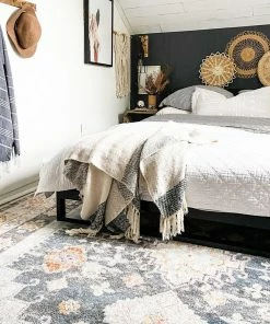 Well Woven Corona Vintage Eclectic Floral Botanical Border Blue Rug