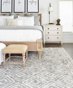 Well Woven Dalton Moroccan Trellis Pattern Grey Distressed Rug