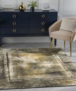 Well Woven Global Zaynab Vintage Abstract Border Yellow Glam Rug