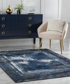 Well Woven Global Zaynab Vintage Abstract Border Navy Blue Glam Rug