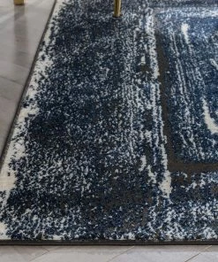 Well Woven Global Zaynab Vintage Abstract Border Navy Blue Glam Rug